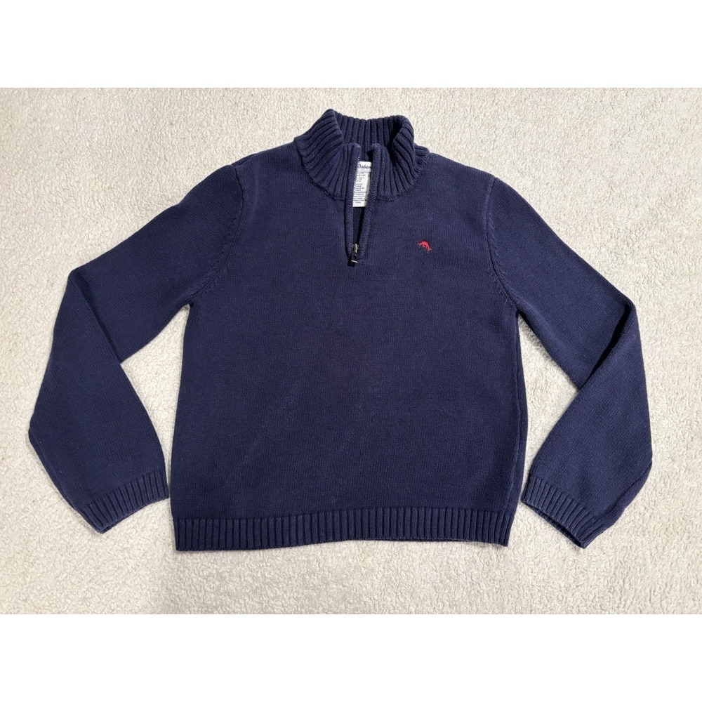 Tommy Bahama kids 1/4 zip sweater Sz 7/8‎ Navy with Red sailfish logo